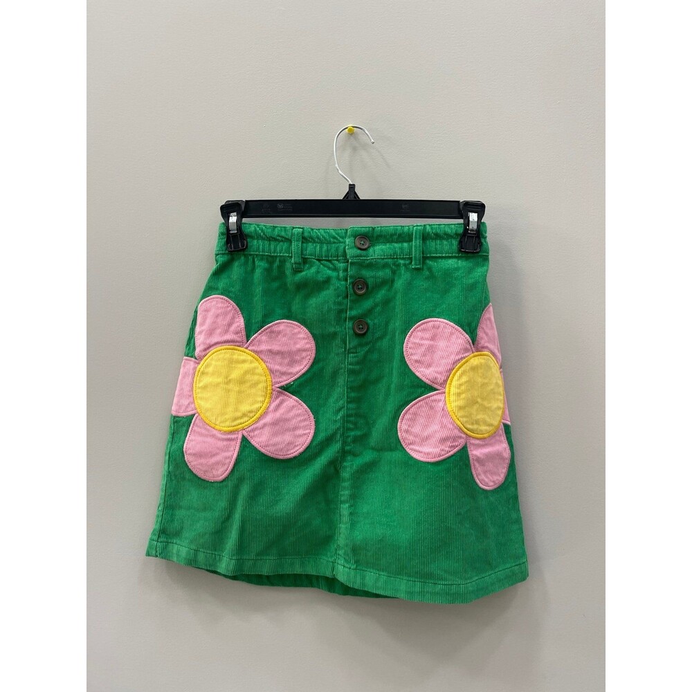 NWT Mini Boden Green Flower Corduroy Skirt 11/12
